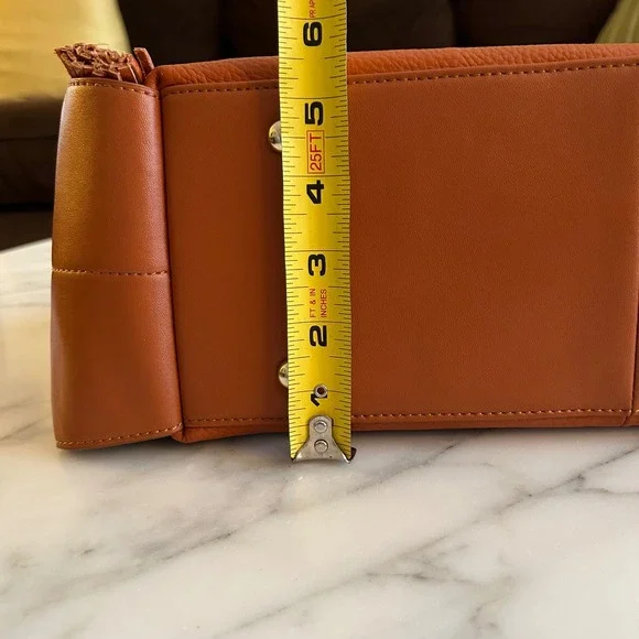 Kattee Cognac Brown Pebbled Leather Hobo Shoulder Bag Fringe Tassel Gold Accent - Picture 4 of 15